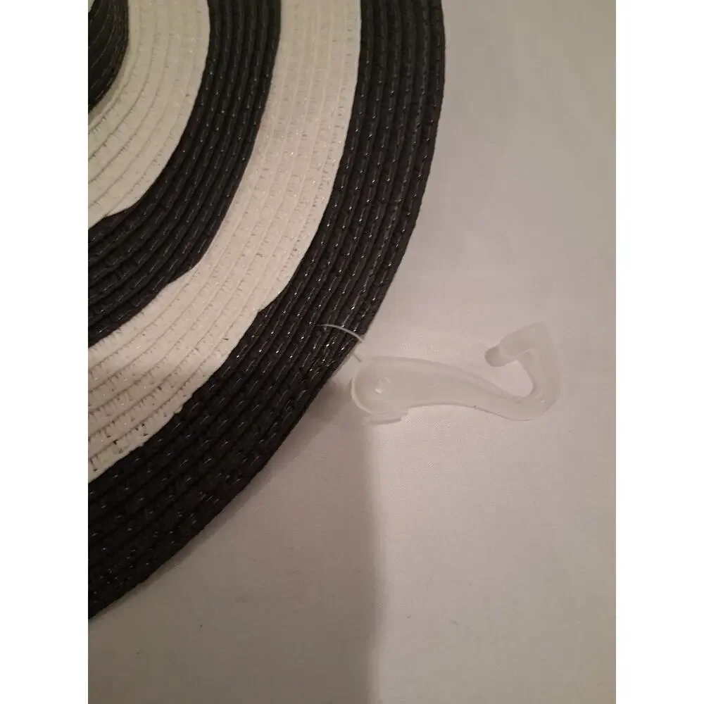 Time and Tru Women's Wide Brim Floppy Straw Sun Hat Black White Striped One Size